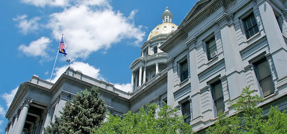 The Colorado State Capital building on a sunny day.